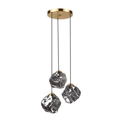 Suspension sur câble CRISTAL 3xE14/15W/230V laiton/noir fumé