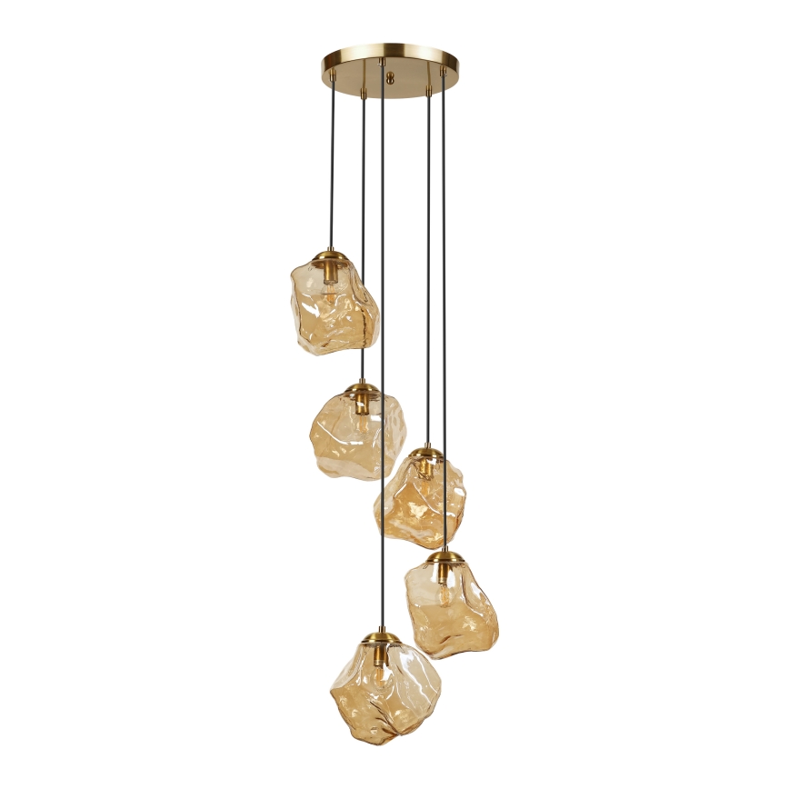 Suspension sur câble CRISTAL 5xE14/15W/230V laiton/beige fumé