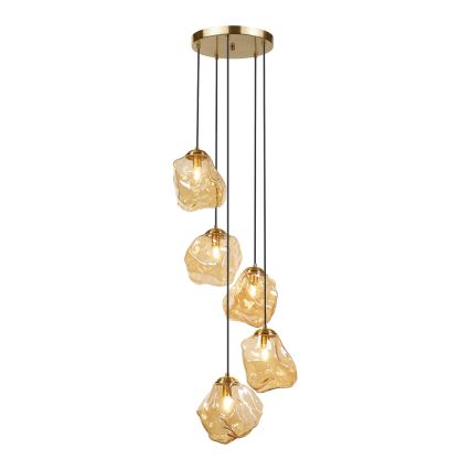 Suspension sur câble CRISTAL 5xE14/15W/230V laiton/beige fumé