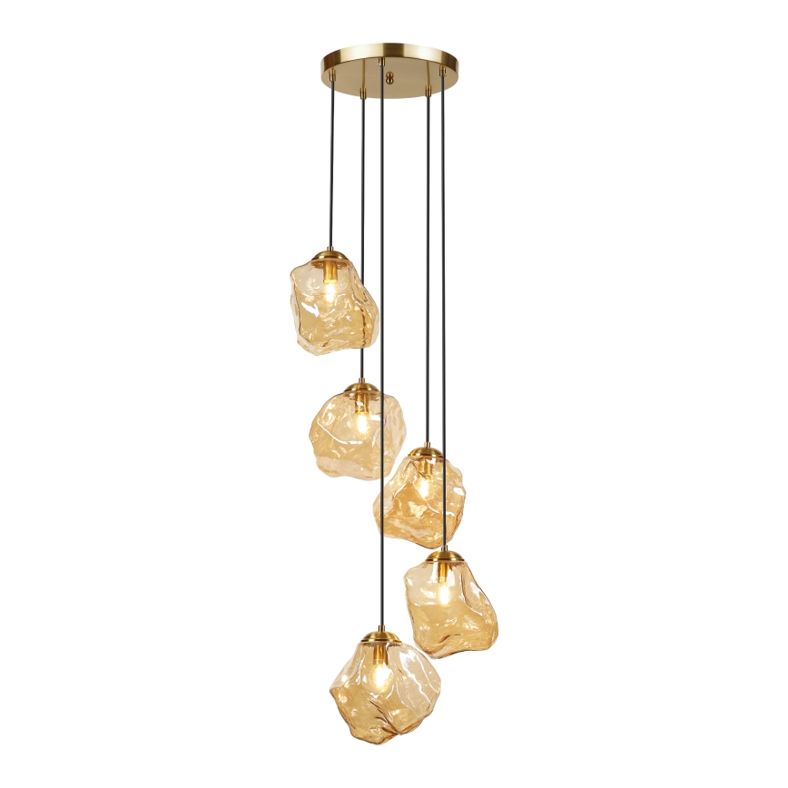 Suspension sur câble CRISTAL 5xE14/15W/230V laiton/beige fumé