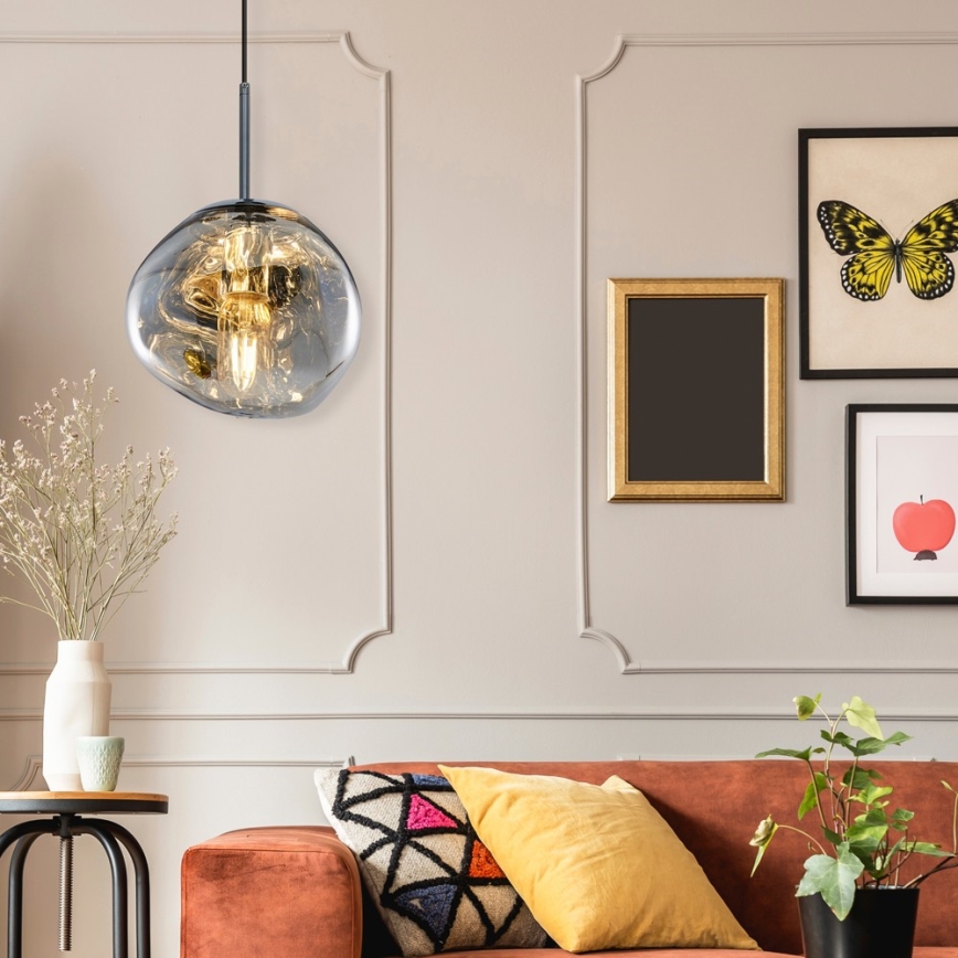 Suspension sur câble CRUMPLED 1xE27/24W/230V Ø 18 cm fumé