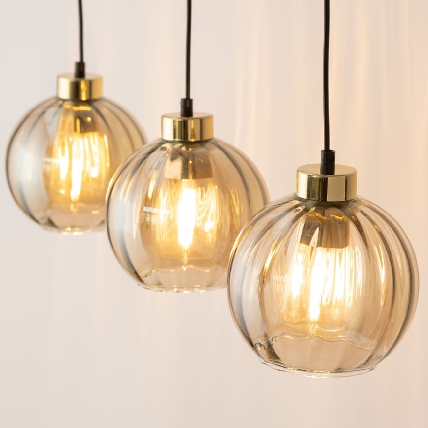 Suspension sur câble DEVI 3xE27/15W/230V noir/beige fumé