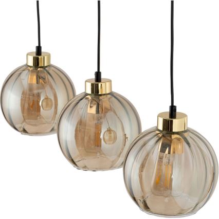 Suspension sur câble DEVI 3xE27/15W/230V noir/beige fumé
