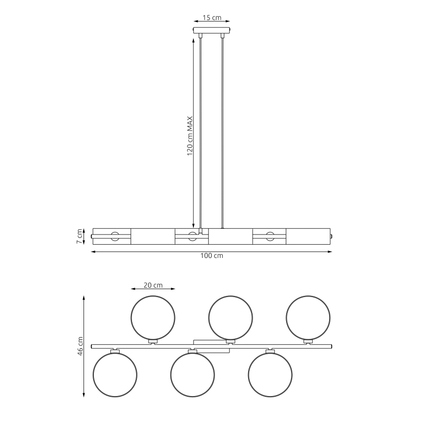 Suspension sur câble DRUMZ 6xE14/10W/230V noire
