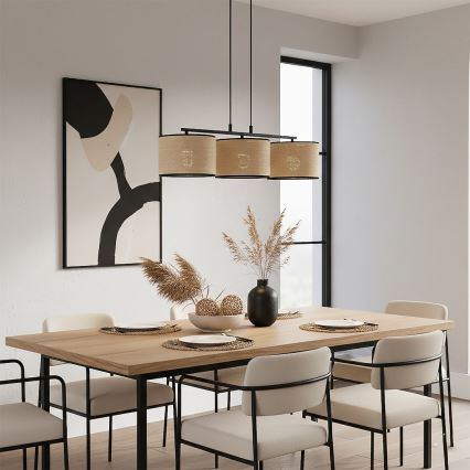 Suspension sur câble ECO 3xE27/15W/230V beige/rotin