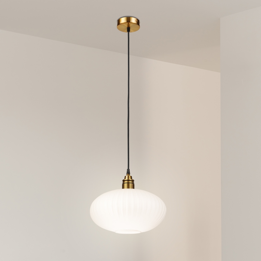 Suspension sur câble HECTOR 1xE27/15W/230V blanc/laiton diam. 30 cm