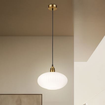 Suspension sur câble HECTOR 1xE27/15W/230V blanc/laiton diam. 30 cm