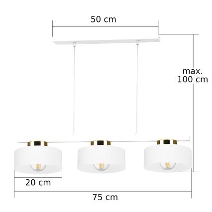 Suspension sur câble IGNIA 3xE27/60W/230V blanc/doré