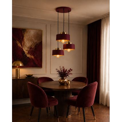 Suspension sur câble IGNIA 3xE27/60W/230V bordeaux/doré
