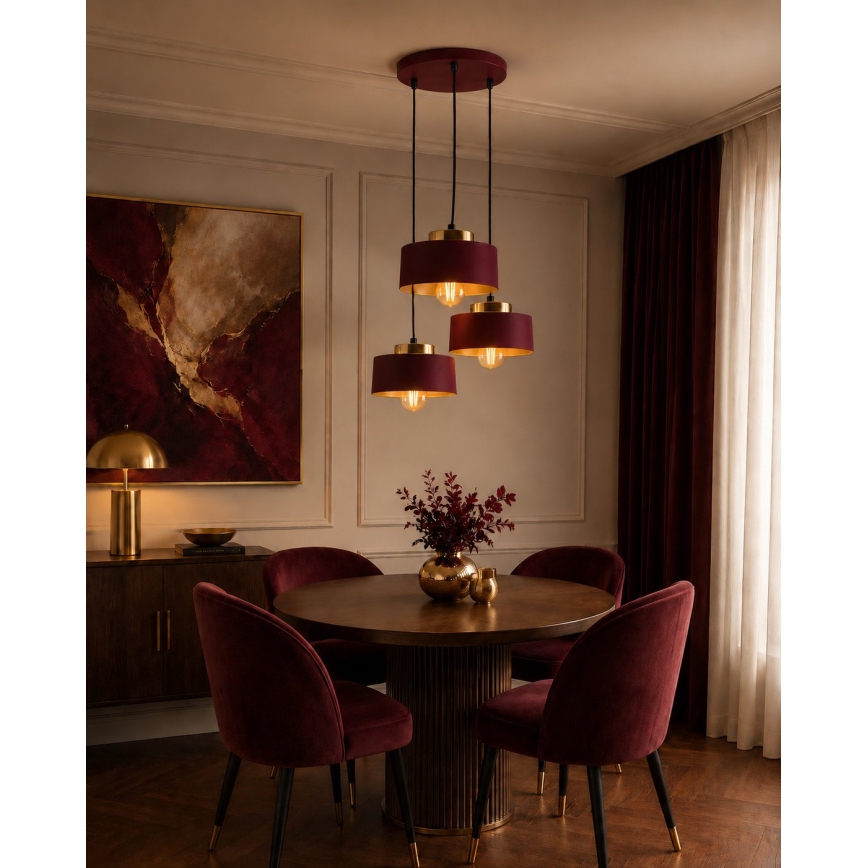 Suspension sur câble IGNIA 3xE27/60W/230V bordeaux/doré