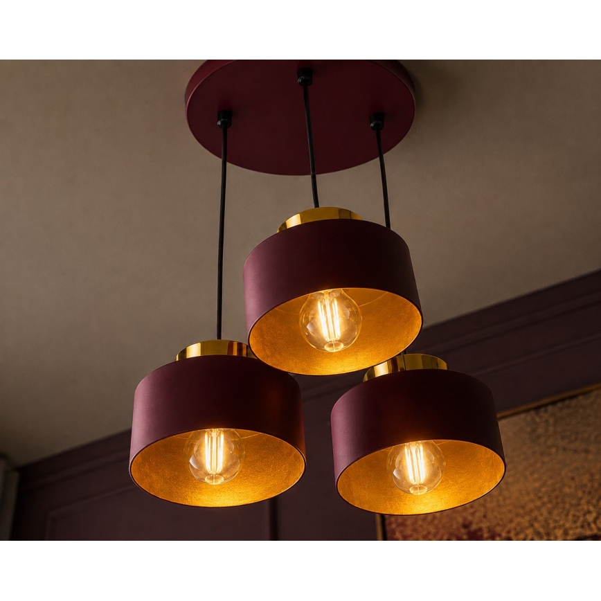 Suspension sur câble IGNIA 3xE27/60W/230V bordeaux/doré