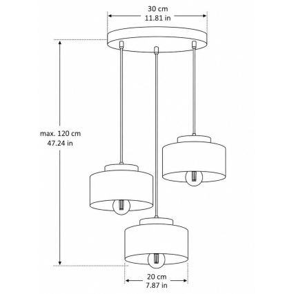 Suspension sur câble IGNIA 3xE27/60W/230V bordeaux/doré