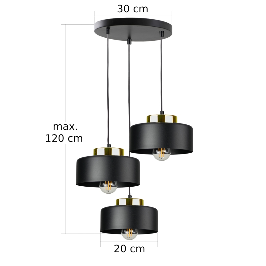 Suspension sur câble IGNIA 3xE27/60W/230V noire