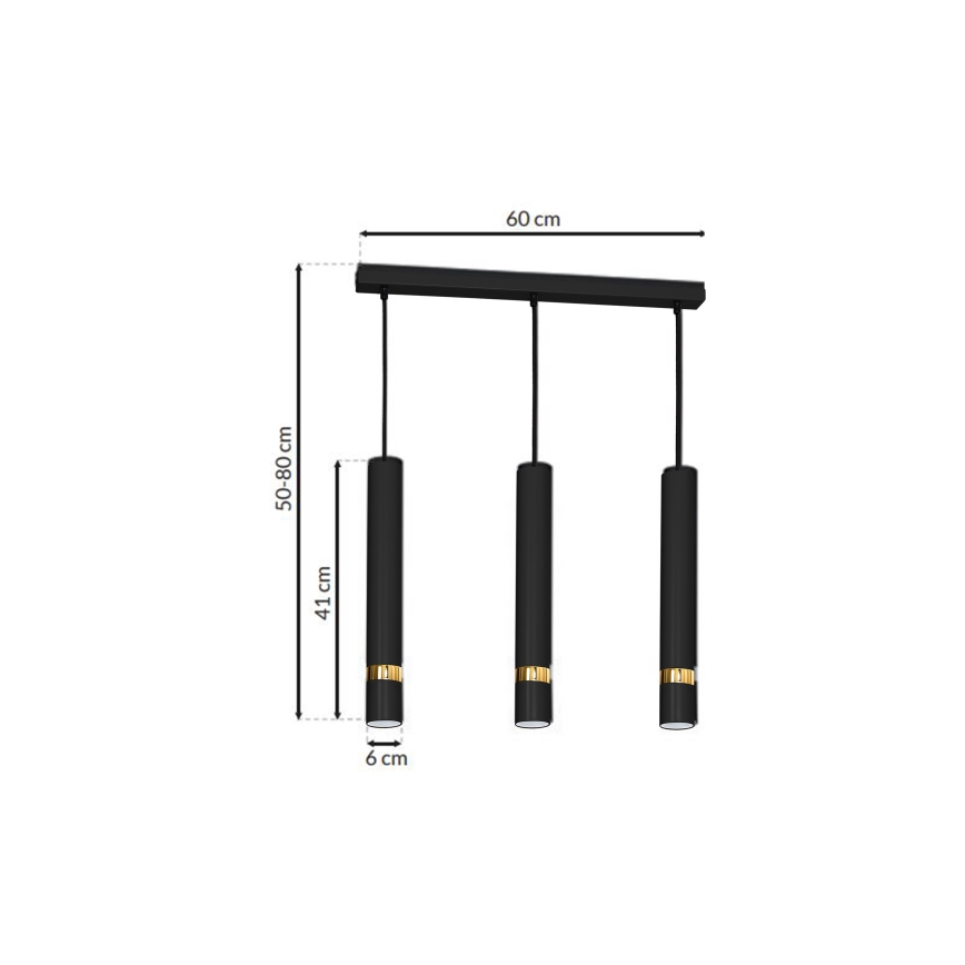 Suspension sur câble JOKER 3xGU10/25W/230V noir/doré
