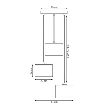 Suspension sur câble KARBON 3xE27/15W/230V noir/gris
