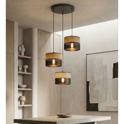 Suspension sur câble KARBON 3xE27/15W/230V noir/marron