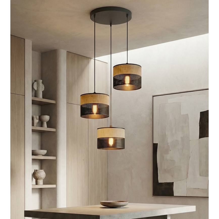 Suspension sur câble KARBON 3xE27/15W/230V noir/marron