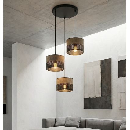 Suspension sur câble KARBON 3xE27/15W/230V noir/marron
