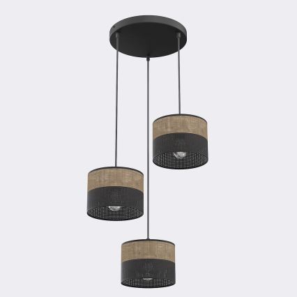 Suspension sur câble KARBON 3xE27/15W/230V noir/marron