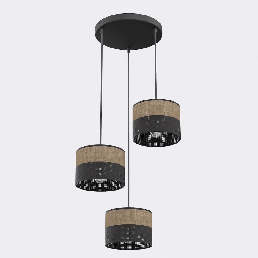 Suspension sur câble KARBON 3xE27/15W/230V noir/marron
