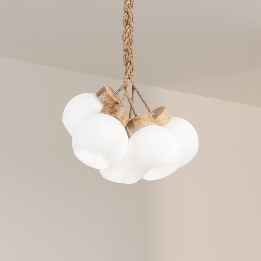 Suspension sur câble LOOMIS 3xE27/15W/230V 83 cm beige/chêne