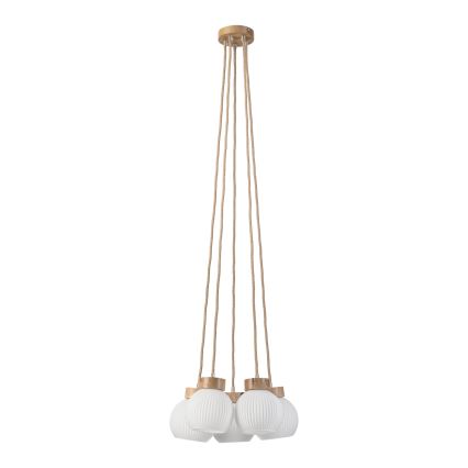 Suspension sur câble LOOMIS 5xE27/15W/230V 130 cm beige/chêne