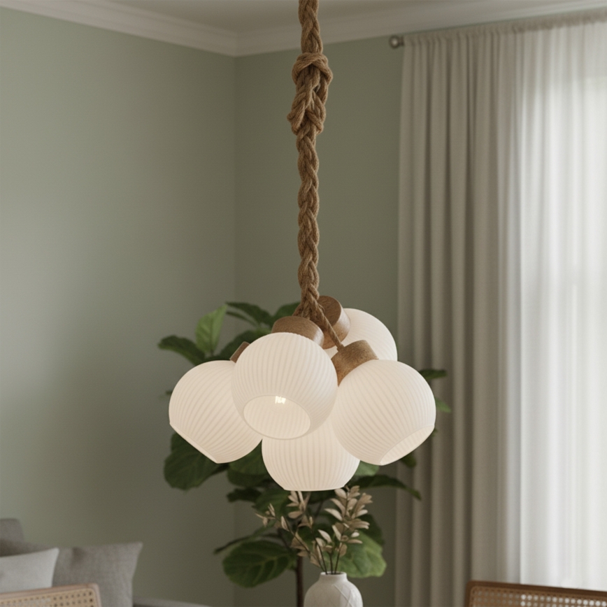Suspension sur câble LOOMIS 5xE27/15W/230V 130 cm beige/chêne
