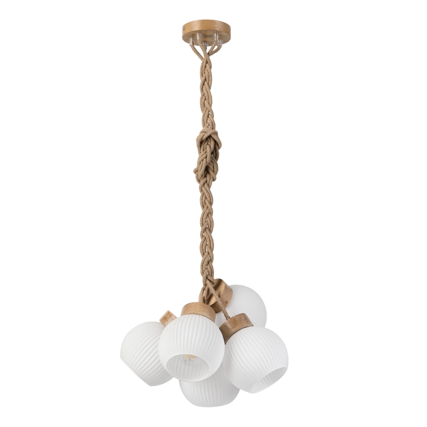Suspension sur câble LOOMIS 5xE27/15W/230V 130 cm beige/chêne