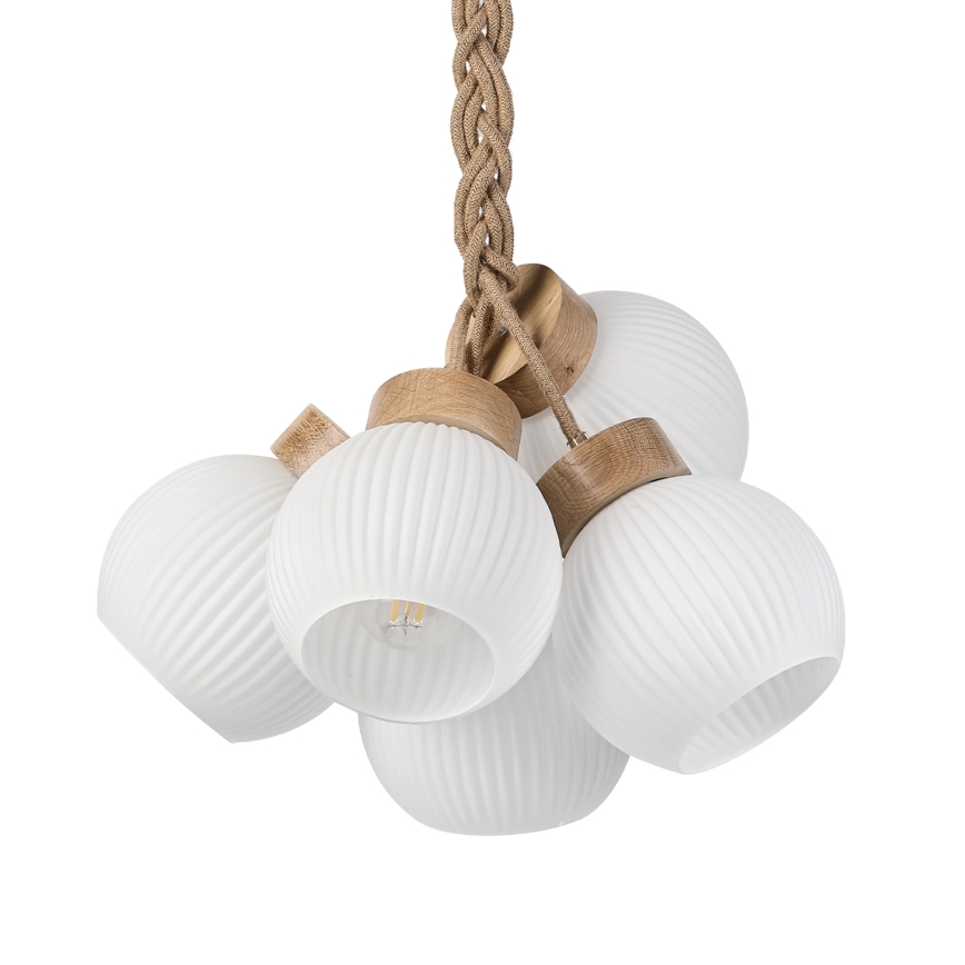 Suspension sur câble LOOMIS 5xE27/15W/230V 130 cm beige/chêne