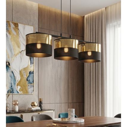 Suspension sur câble LUX 3xE27/15W/230V noir/doré