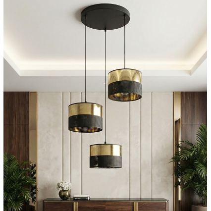 Suspension sur câble LUX 3xE27/15W/230V noir/doré