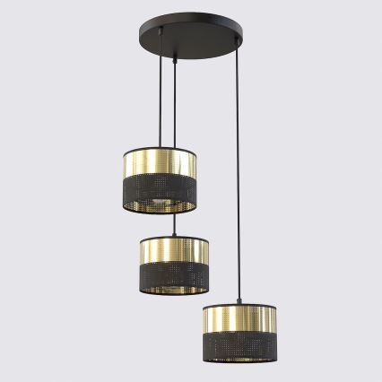 Suspension sur câble LUX 3xE27/15W/230V noir/doré