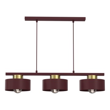 Suspension sur câble MARTI 3xE27/15W/230V bordeaux/doré