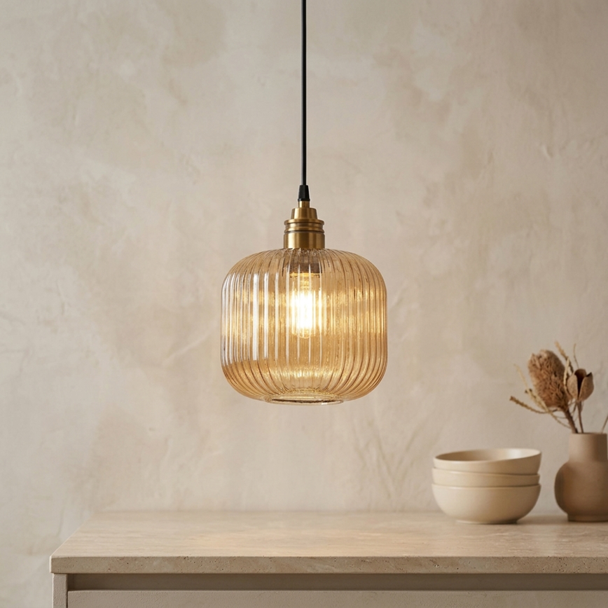 Suspension sur câble MILOU 1xE27/15W/230V dorée/beige fumé