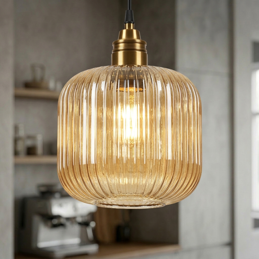 Suspension sur câble MILOU 1xE27/15W/230V dorée/beige fumé