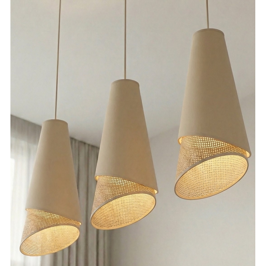 Suspension sur câble MODA 3xE27/15W/230V beige/rotin