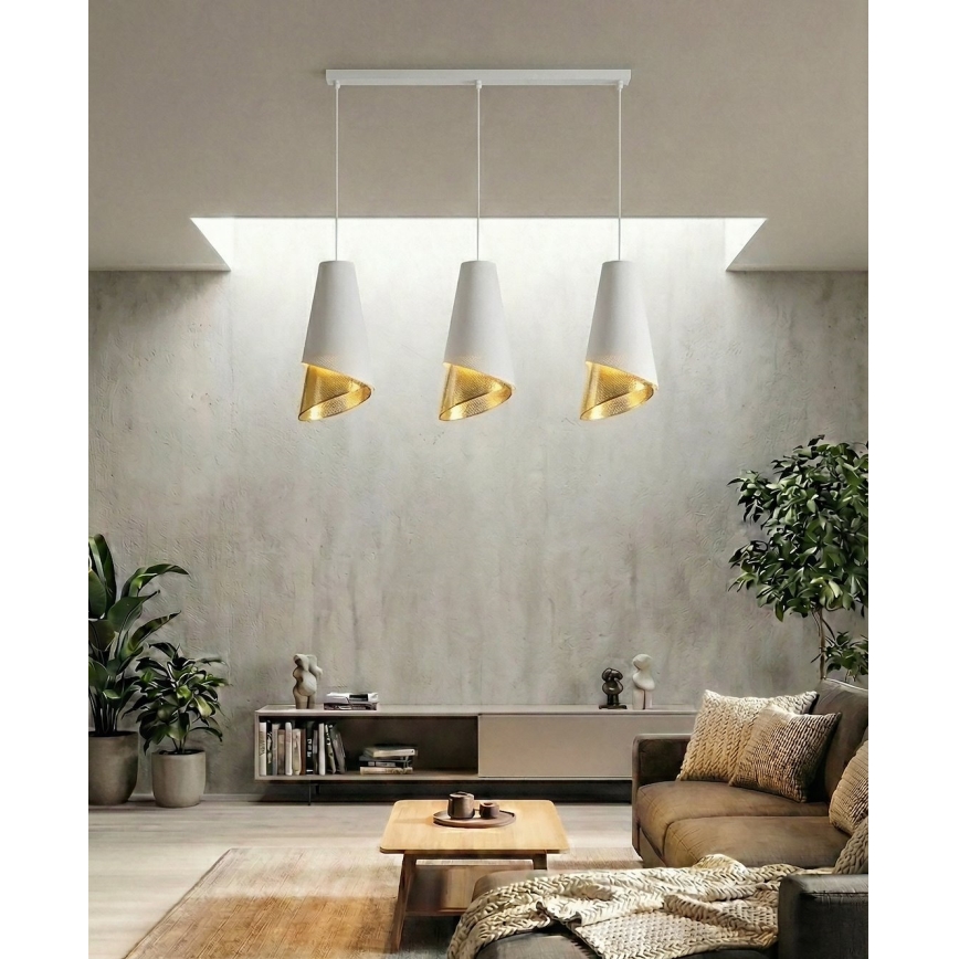 Suspension sur câble MODA 3xE27/15W/230V blanche/dorée