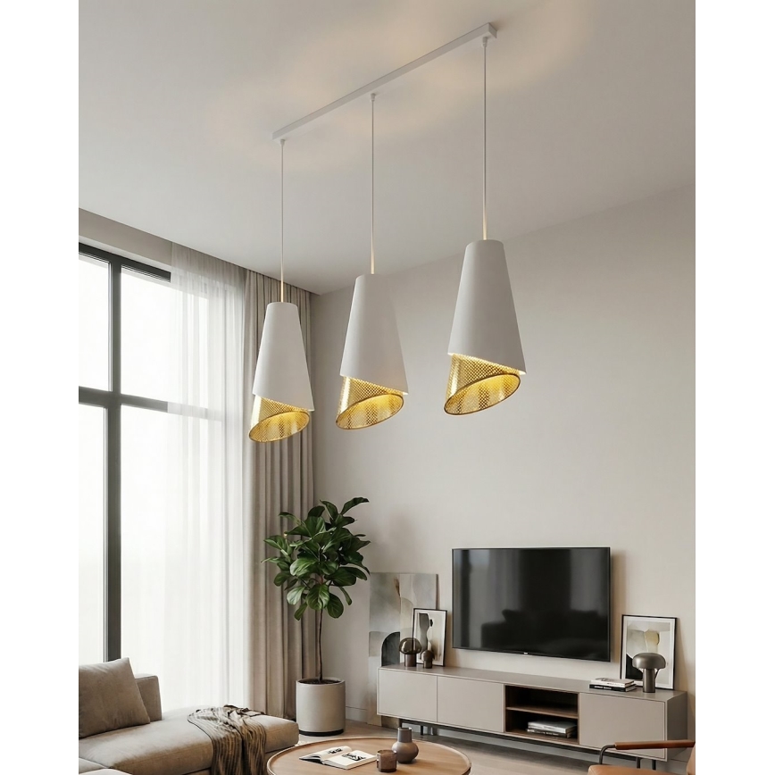 Suspension sur câble MODA 3xE27/15W/230V blanche/dorée
