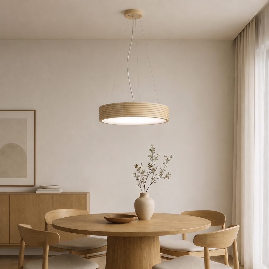 Suspension sur câble NATURAL MODERN 3xE27/15W/230V Ø 47,5 cm en pin