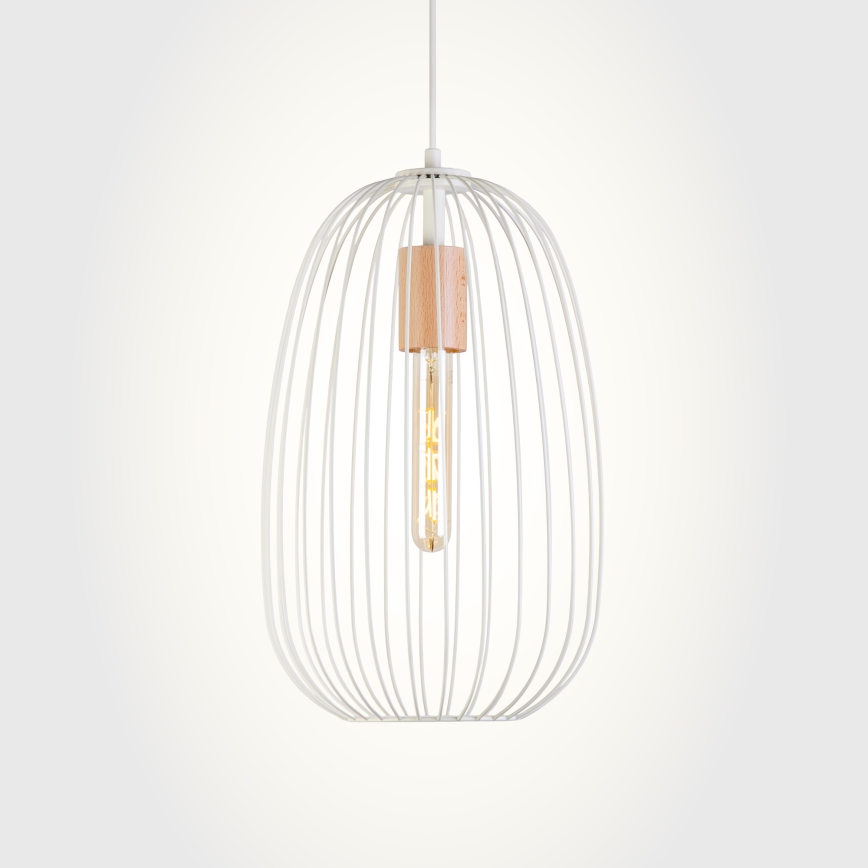 Suspension sur câble OVELLA 1xE27/15W/230V, diam. 25 cm, crème/pin
