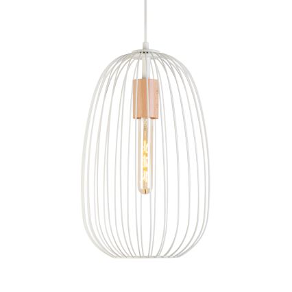 Suspension sur câble OVELLA 1xE27/15W/230V, diam. 25 cm, crème/pin