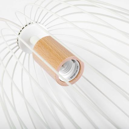 Suspension sur câble OVELLA 1xE27/15W/230V, diam. 25 cm, crème/pin