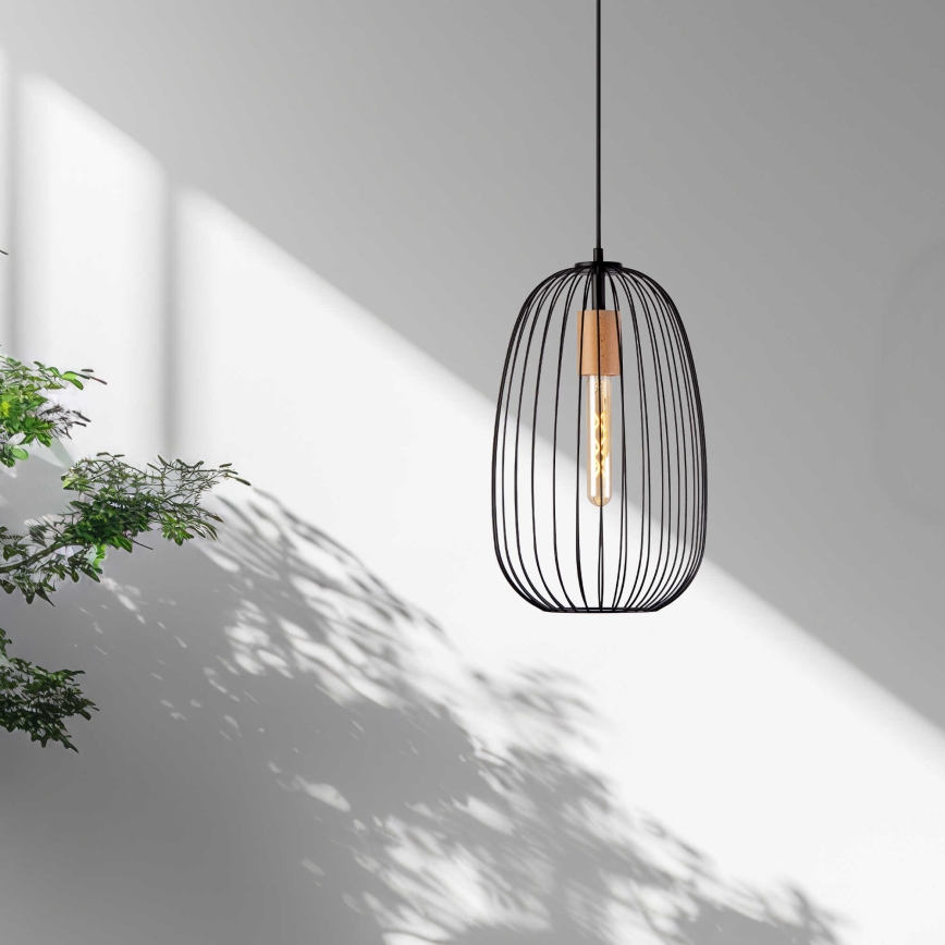 Suspension sur câble OVELLA 1xE27/15W/230V Ø 25 cm noir/pin