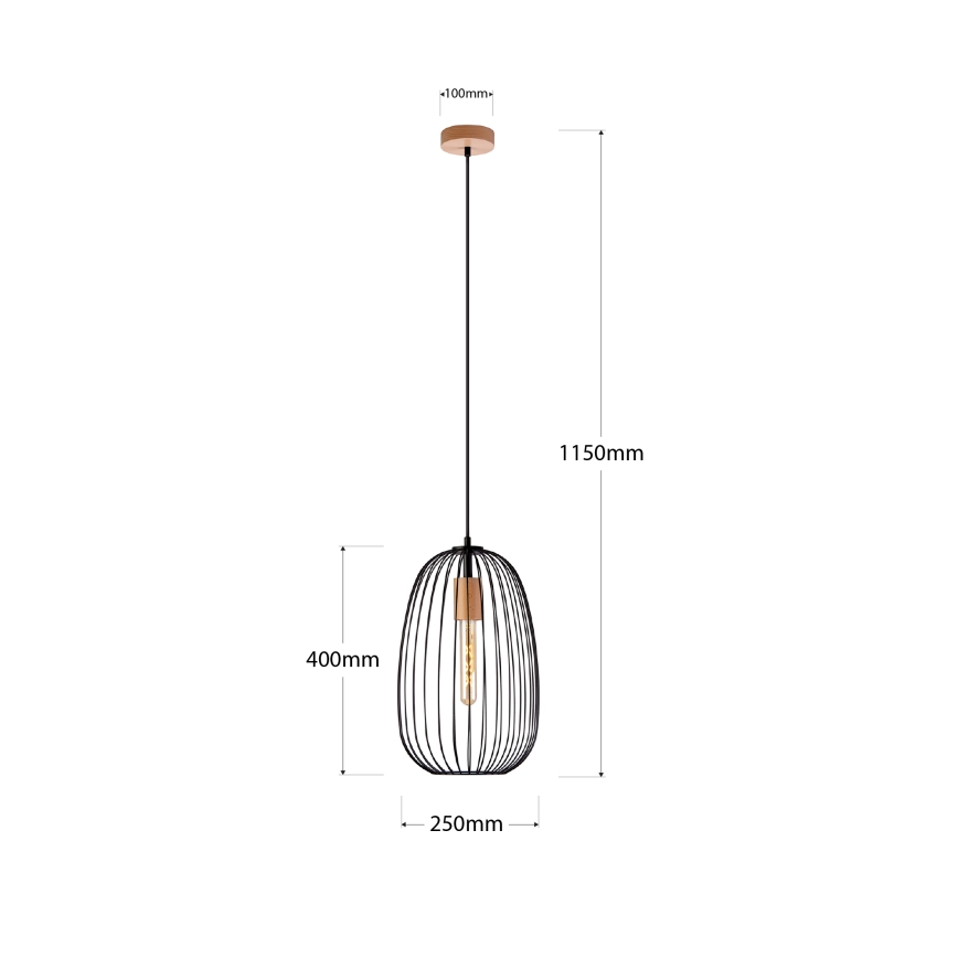 Suspension sur câble OVELLA 1xE27/15W/230V Ø 25 cm noir/pin