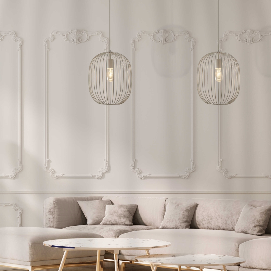 Suspension sur câble OVELLA 1xE27/15W/230V Ø 34 cm crème