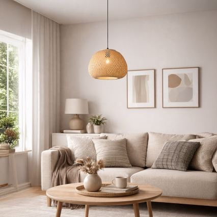Suspension sur câble PETRA 1xE27/15W/230V Ø 35 cm bambou