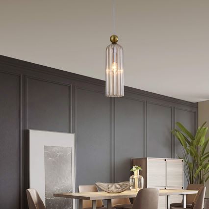 Suspension sur câble PIEGA 1xE14/40W/230V laiton/beige fumé