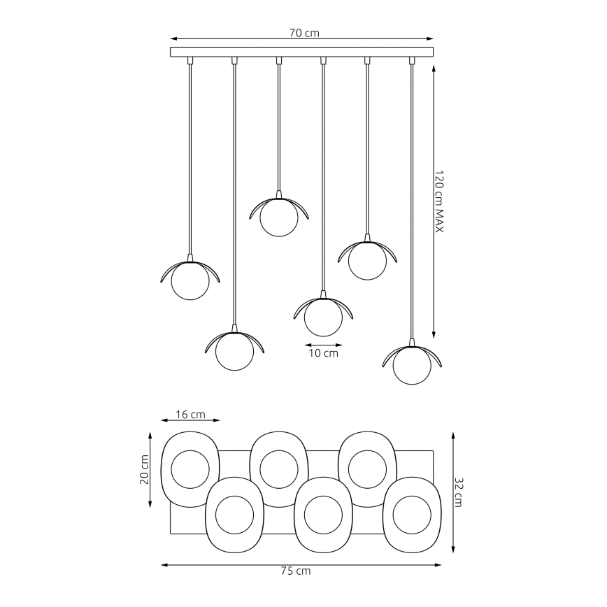 Suspension sur câble RITUAL 6xG9/8W/230V noire