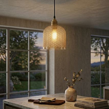 Suspension sur câble ROCCO 1xE27/15W/230V doré / beige fumé