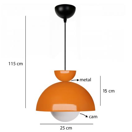 Suspension sur câble SALVA 1xE27/15W/230V orange